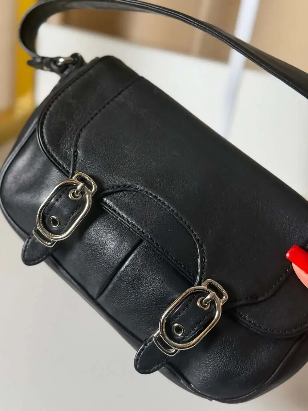 Cole Haan Alexa H04 Black Leather Equestrian Shoulder Bag